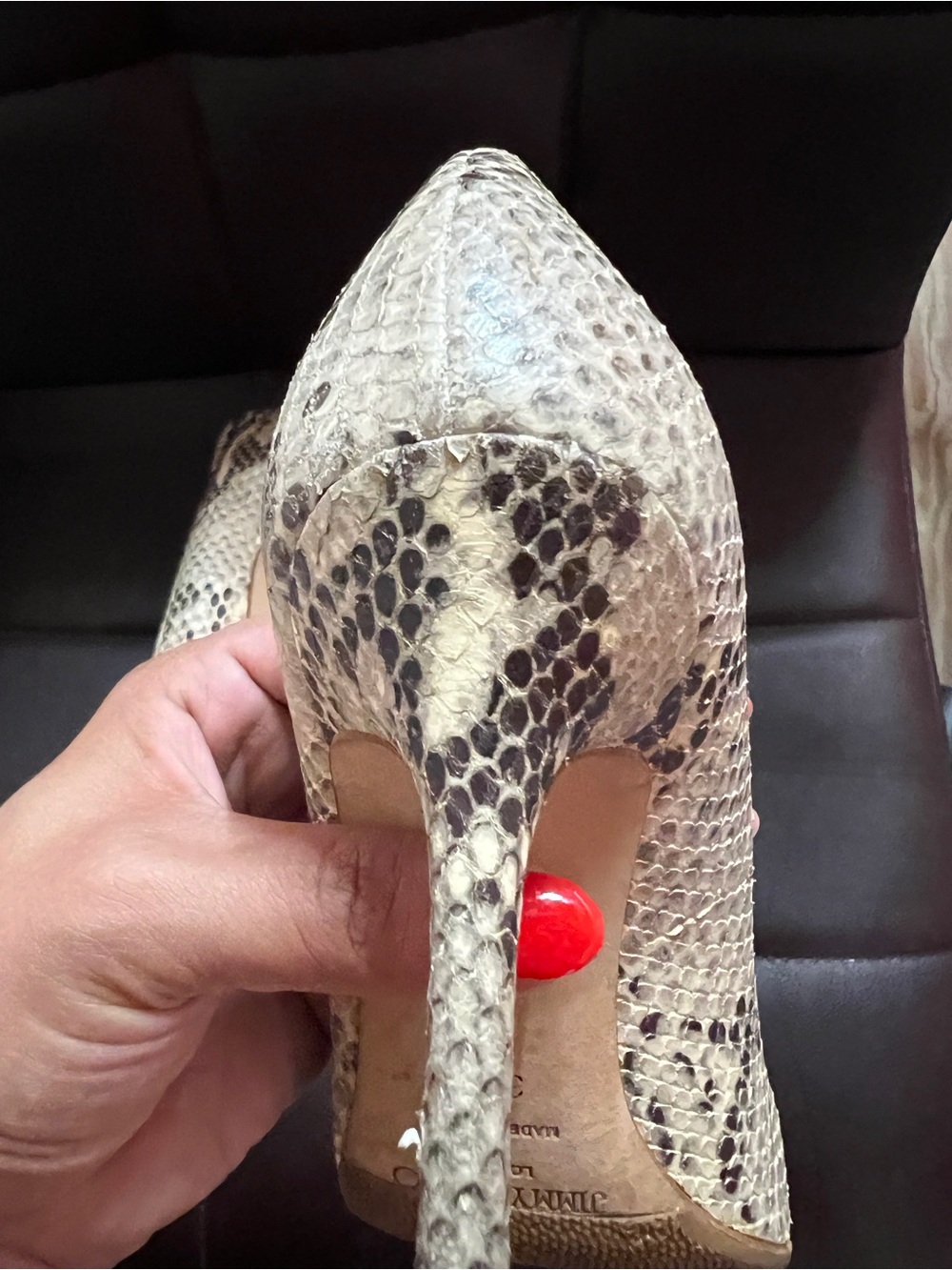 Jimmy Choo Beige and Brown Snakeskin Pointed-Toe Pumps - Picture 5 of 9